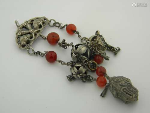 Antique Chinese Silver and Carnelian Pendants