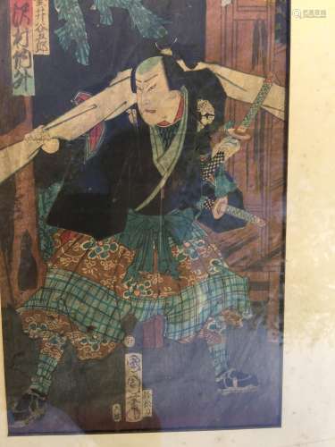 Antique Japanese Warrior Painting Framed
