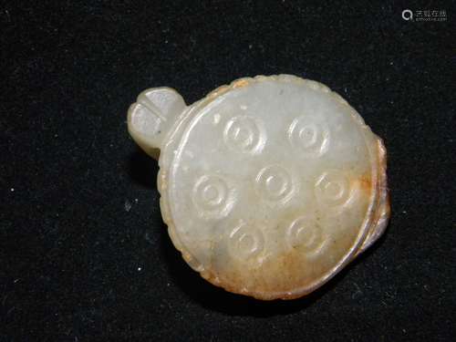 ANTIQUE CHINESE JADE LOTUS WITH SKIN