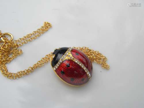 Vintage Ladybug Pendant Silver Necklace