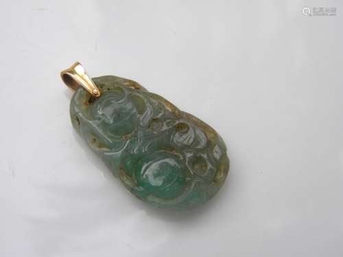 14K Gold Bale Natural Jadeite Pendant