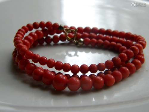 Antique Natural Red Coral Necklaces 9K Yellow Gold