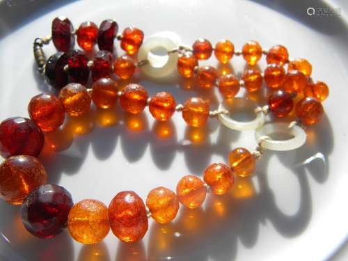 Antique Amber Necklace White Nephrite Jade Circle