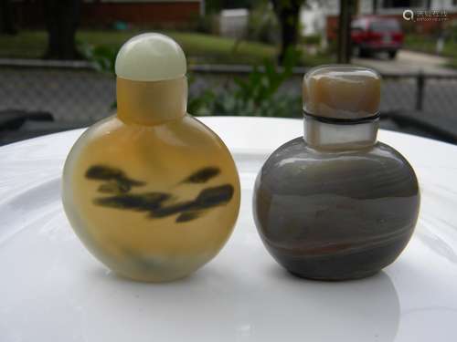 Two Antique Chinese Agate Snuff Bottles