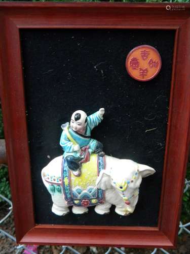 Antique Chinese Boy Riding Elephant Porcelain Statue