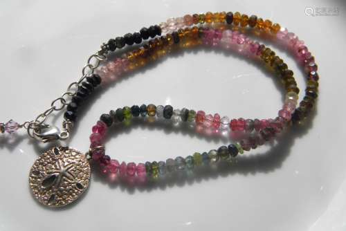 Natural Tourmaline Necklace with Silver Pendant