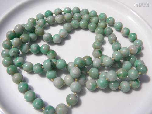 Antique Chinese Green Jadeite Round Beads Necklace,