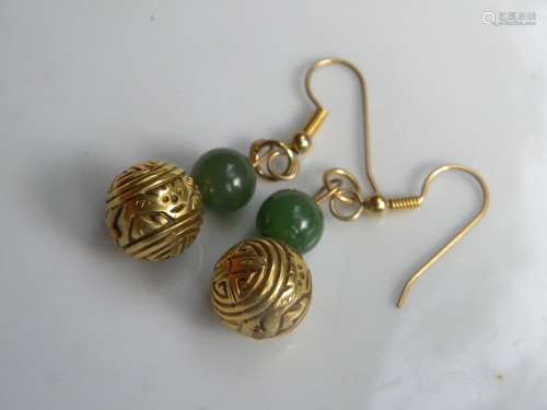 Pair of Antique Chinese Green Jade Earrings