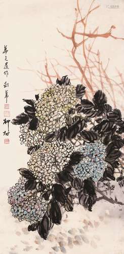 吴茀之 花卉 设色纸本立轴