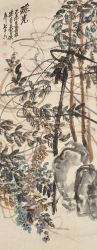1844-1927 吴昌硕珠光设色纸本镜片
