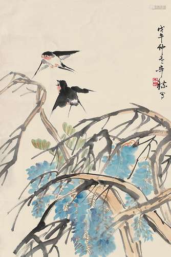 1909-1991 张辛稼花鸟设色纸本立轴