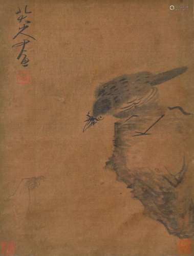 1626-1705 朱耷鸟石图水墨纸本立轴
