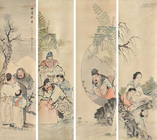 1823-1886 胡公寿侠骨风情设色纸本四屏