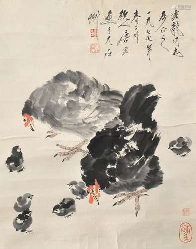 1910-1993 唐云鸡设色纸本镜片