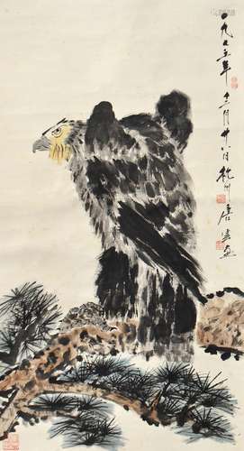 1910-1993 唐云松鹰设色纸本立轴