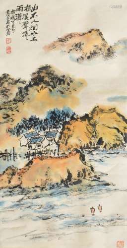 1892-1996 朱屺瞻山水设色纸本立轴
