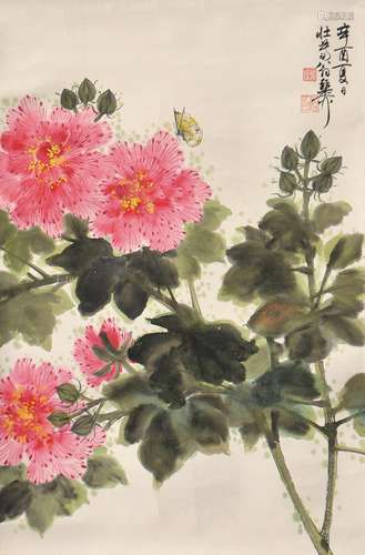 1910-1997 谢稚柳芙蓉花设色纸本立轴