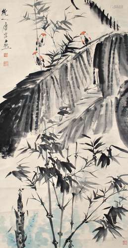 1910-1993 唐云竹雀图设色纸本立轴