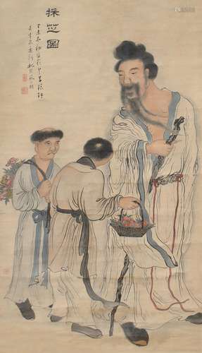 1791-1862 苏六朋採芝图设色纸本立轴