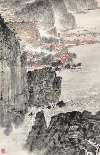 1899-11985 钱松岩山水设色纸本立轴