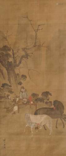 1254-1322 赵孟頫牧马图设色绢本立轴