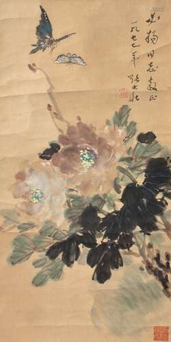 1903-1980 张大壮花蝶图设色纸本立轴