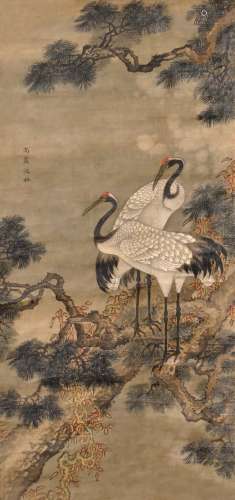 1682-1760 沈铨松鹤设色绢本立轴