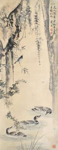 1612-1692 莲溪花鸟设色纸本立轴