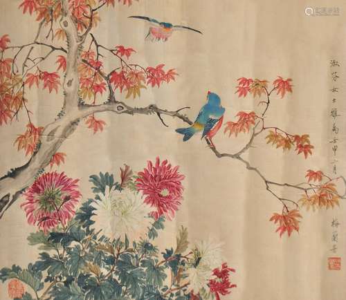 1894-1961 梅兰芳花鸟设色绢本镜片