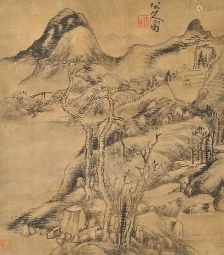 1626-1705 朱耷山水水墨绫本立轴