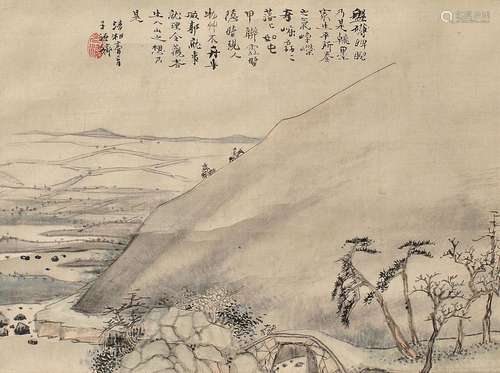 1642-1708 石涛山水设色纸本立轴