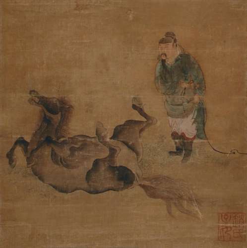 1254-1322 赵孟頫人马图设色绢本立轴