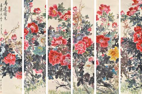 1876-1970 陈半丁花卉设色纸本通屏