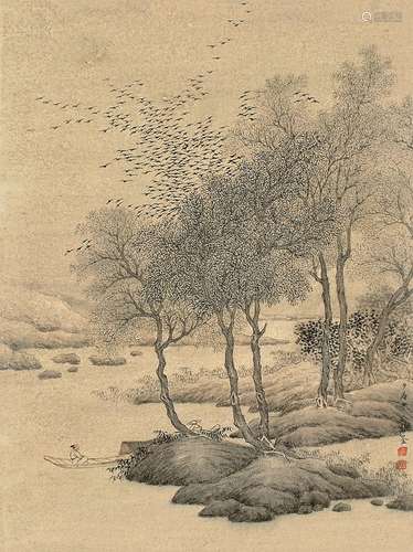 1761-1829 张崟暮色设色纸本立轴