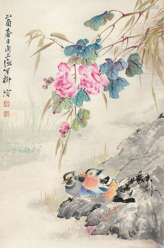 1887-1945 柳滨花鸟设色纸本立轴