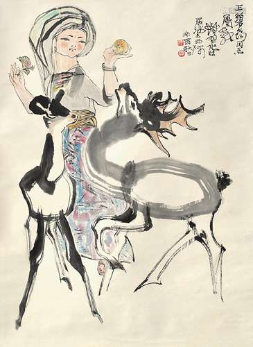 1921-2007 程十发人物设色纸本立轴