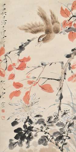 1910-1993 唐云花鸟设色纸本立轴