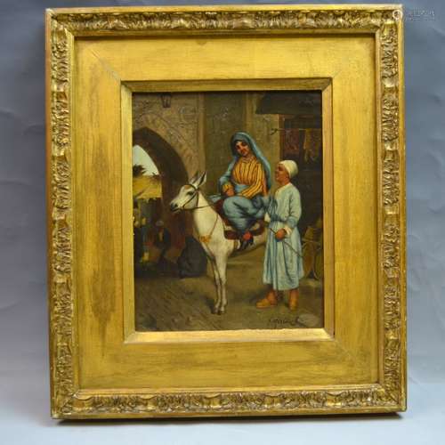 Orientalist Painting Lady on Donkey