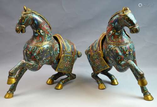 Pair of Chinese Cloisonne Statue of Horses