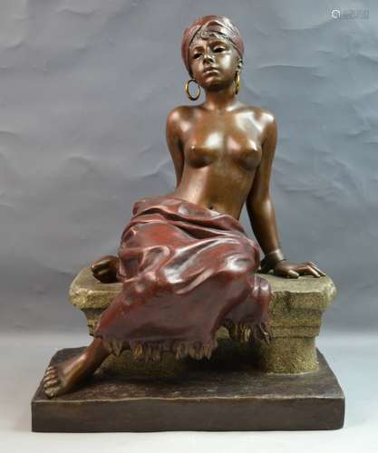 White Metal Seated Nude Woman Signed VILLANIS