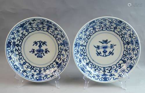 Pair of Chinese Blue and White Porcelain Plates