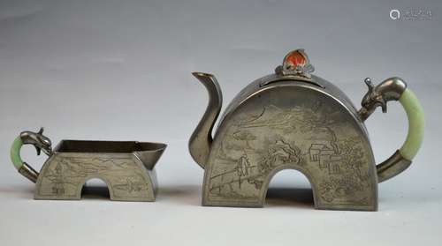 Two Chinese Tin Tea Pots