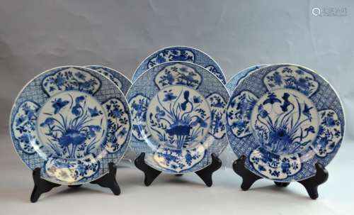 6 Chinese Export Blue and White Diner Plates