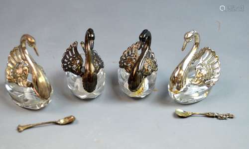 Four Silver Swan Salt Sets