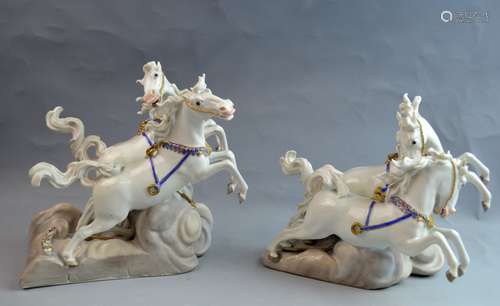 A set of two Meissen Porcelain Rearing Horses