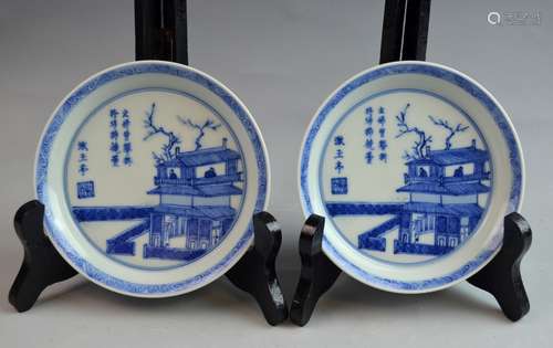 Pair of Chinese Blue and White Porcelain Plates