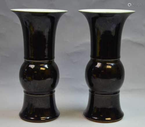 Pair of Chinese Black Glazed Porcelain Beaker Vase