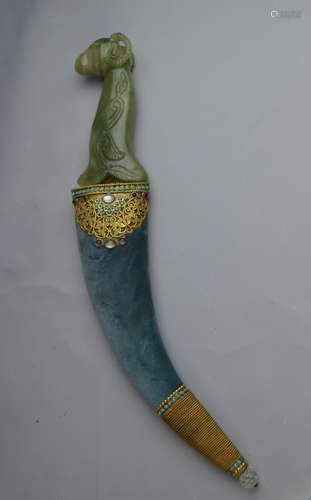 India Mughal Style Jade Mounted Khanjar Dagger