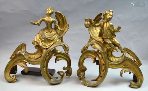 Pair of French Gilt Bronze Figural Chenets