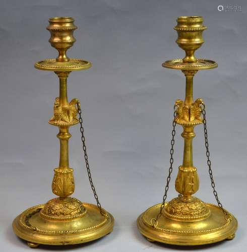 Pr. of Russian 19th C. Bronze Candle Stick